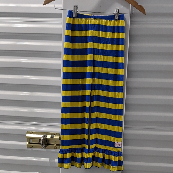Striped Blue and Yellow Kids Leggings - Picture 1 of 4